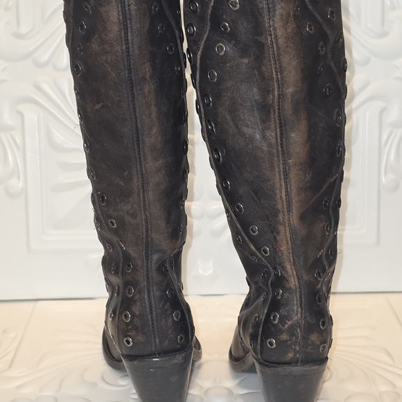 Frye Mustang Grommet Tall 72247 Womens Black Leather Boots SOLD OUT $498 - Picture 7 of 13
